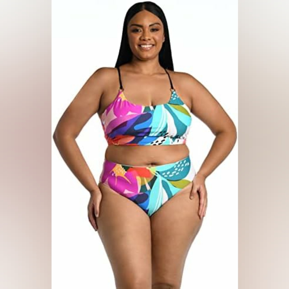 NWT La Blanca Linea Bandeau Floral Midkini Bikini Size 22W